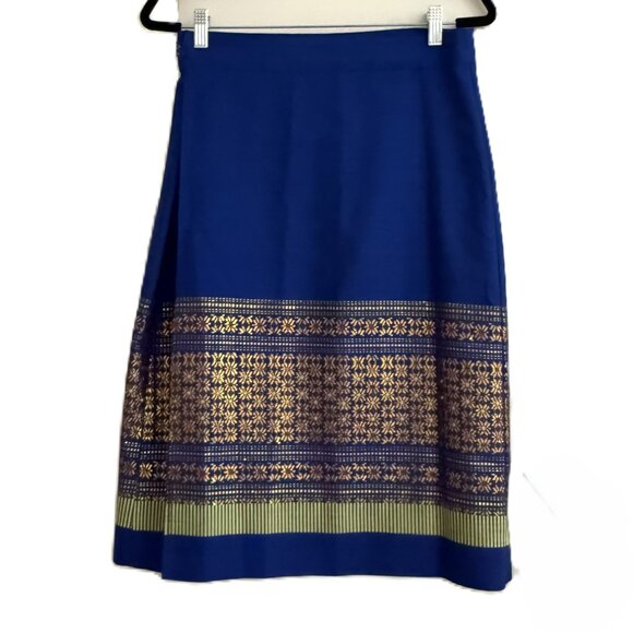 Flowy Adjustable Boho Wrap Skirt Metallic Flowers Blue Copper OS - Picture 4 of 6